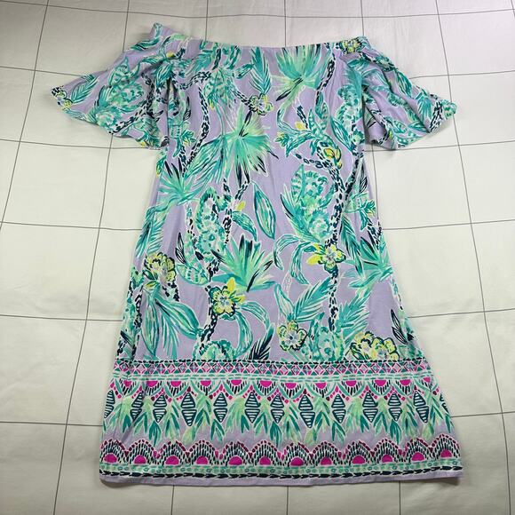 Lilly Pulitzer Dress Womens Small Purple Fawcett Off the Shoulder Lilac Verbena - Picture 2 of 9